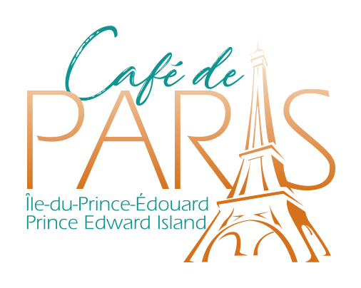 Picture of the Eiffle Tower with text saying 'Cafe de Paris Ile du Prince Edouard