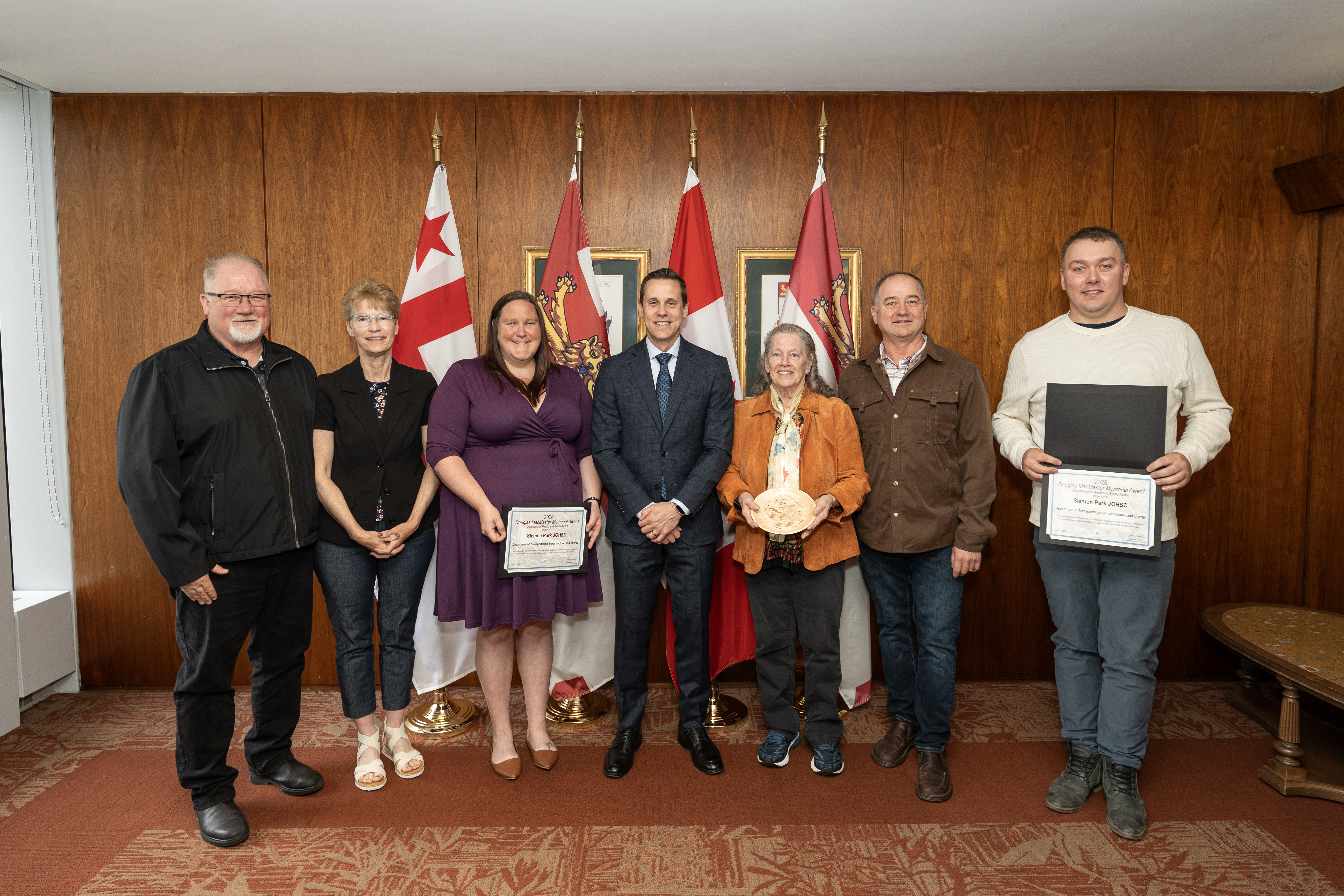 "Group photo of the award recipients being presented by Premier Lantz & The MacMaster Family."