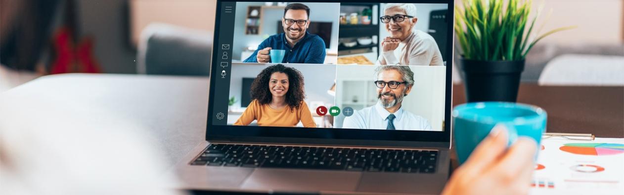 Banner for Remote Work Lap Top in Meeting